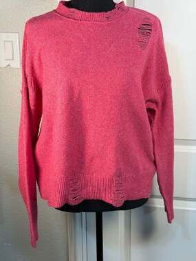 Frayed Jeans Women's Distressed Pink Knit Sweater Size XS